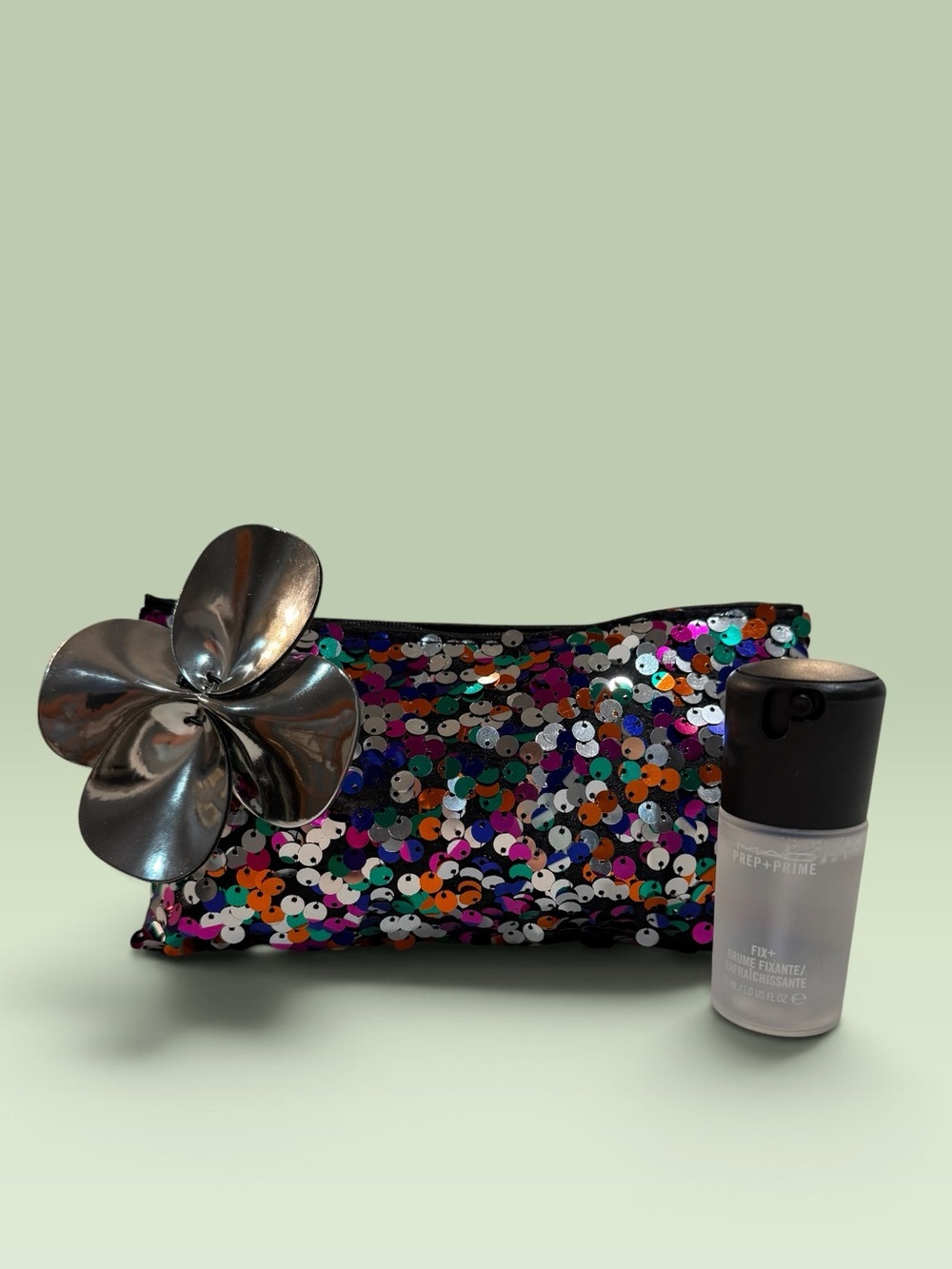 MAC Shiny Pretty Things Sequin Makeup Bag And Mini Prep + Prime Fix+ Primer
